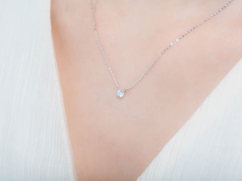 14K 솔리테어 3부 랩 다이아몬드 목걸이