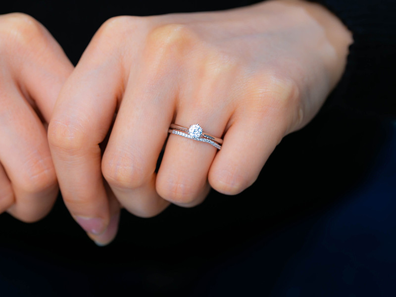 14K 솔리테어 위드 레이어드링 2부 랩 다이아몬드 반지