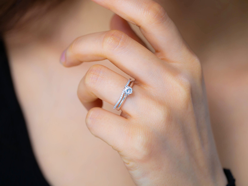 14K 솔리테어 위드 레이어드링 2부 랩 다이아몬드 반지