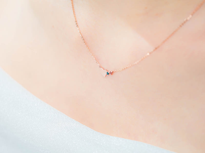 14K 블루 앤 오렌지 다이아 하트 목걸이