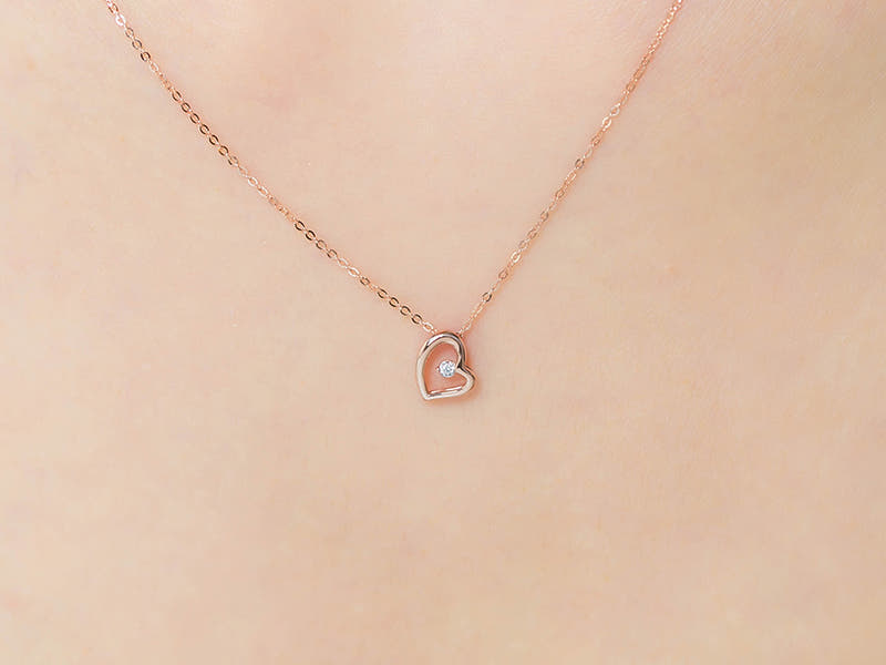 14K 화이트 스톤 하트 목걸이