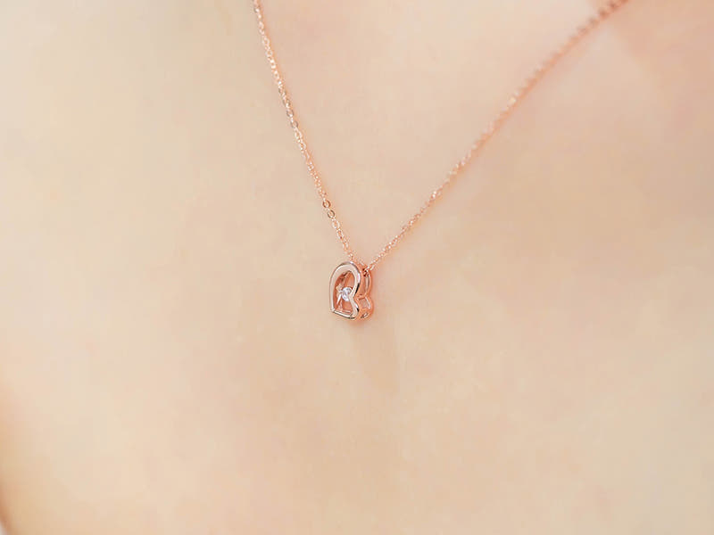 14K 화이트 스톤 하트 목걸이