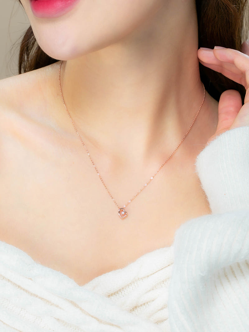 14K 화이트 스톤 하트 목걸이