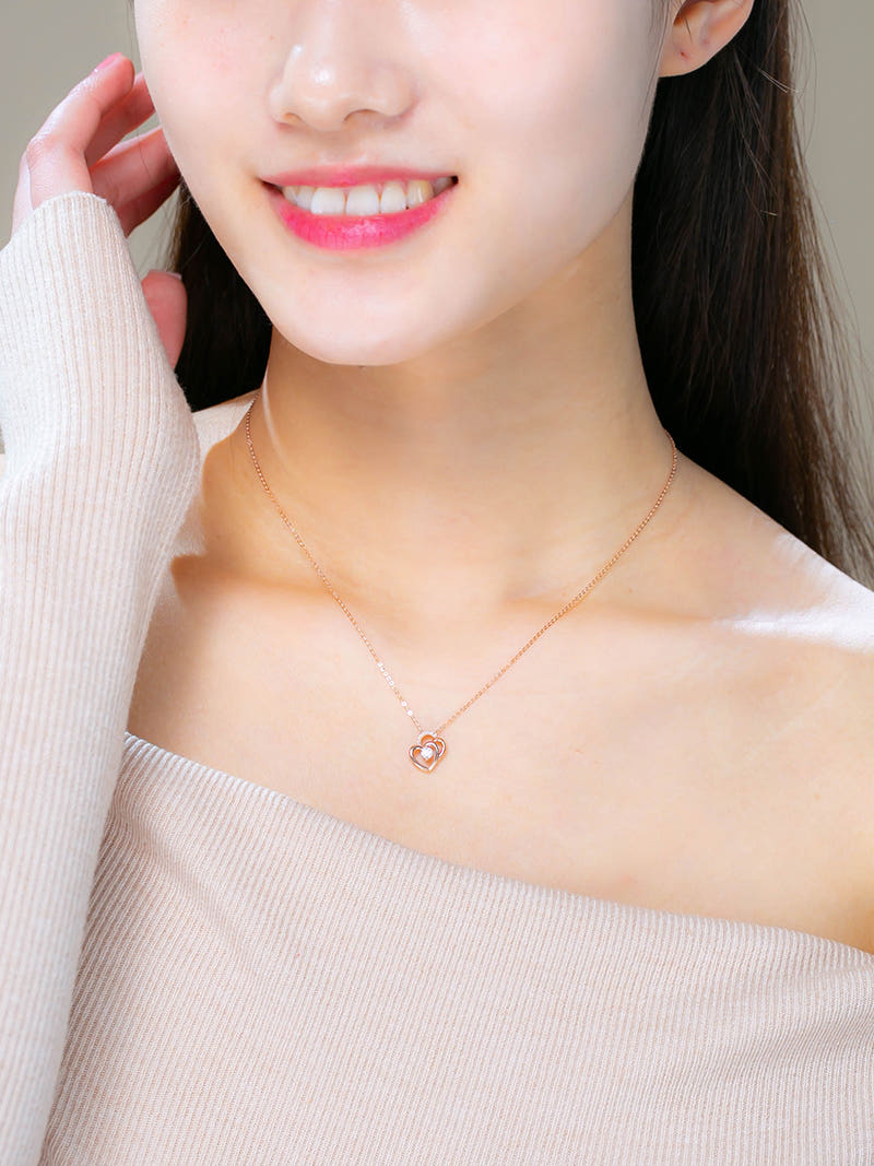 14K 쁘띠 더블 하트 포인트 목걸이